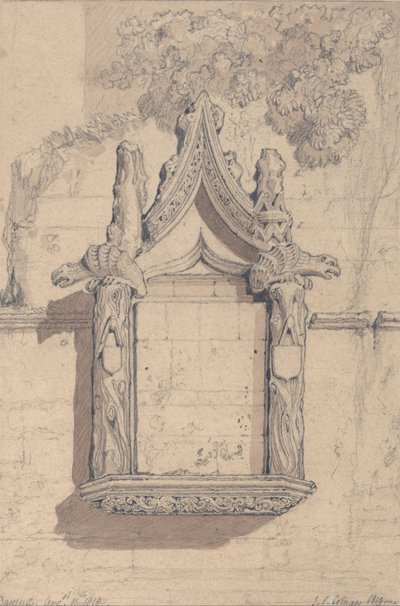 Beeldhouwwerk op een huis aan de noordkant van de kathedraal van Bayeux door John Sell Cotman