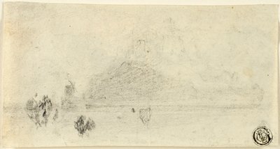 Schets van Mont Saint Michel (recto); Gebouwen naast Water (verso) door John Sell Cotman