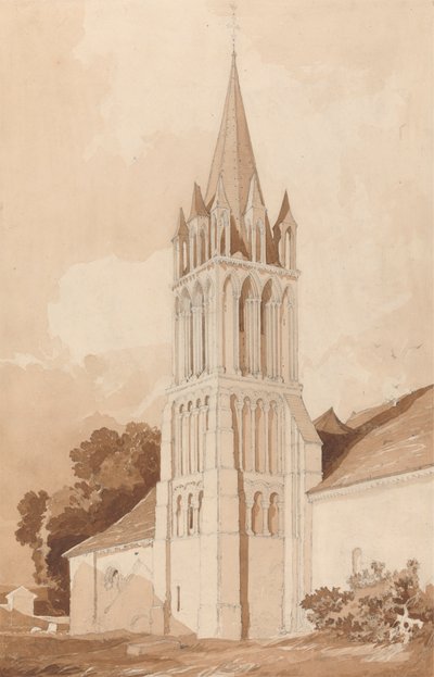 Zuidoostelijk Uitzicht op de Kerk van Ifs, nabij Caen, Normandië door John Sell Cotman