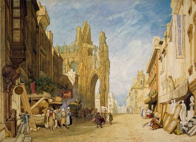 Straattafereel in Alençon, Normandië, 1828 door John Sell Cotman