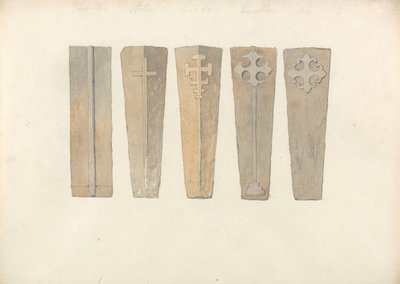 Studies van vijf lijkkistdeksels uit Norfolk-kerken door John Sell Cotman