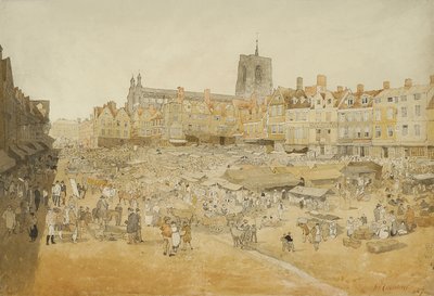 De Markt, Norwich, genomen vanaf Mr Coopers, 1807 door John Sell Cotman