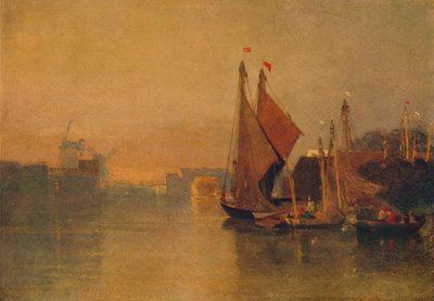 Uitzicht vanaf Yarmouth Bridge, Norfolk, richting Breydon, net na zonsondergang, c1823 door John Sell Cotman