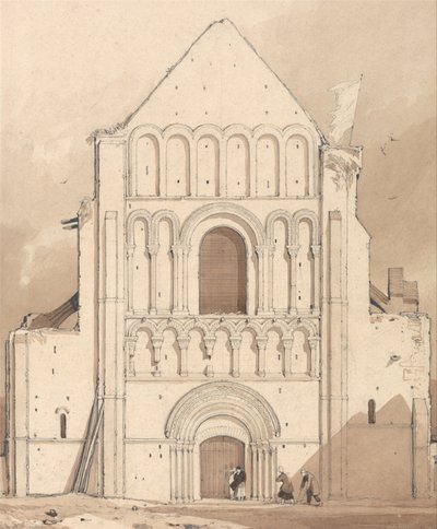 Westgevel van de kerk van Oyestraham [Ouistreham], bij Caen, Normandië door John Sell Cotman