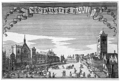 Uitzicht op Westminster Hall en New Palace Yard, Londen, ca. 1648 door John Seller