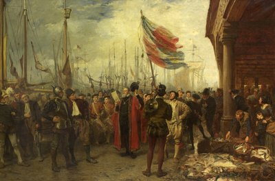 De Oproep tot de Wapens - Plymouth Quay door John Seymour Lucas