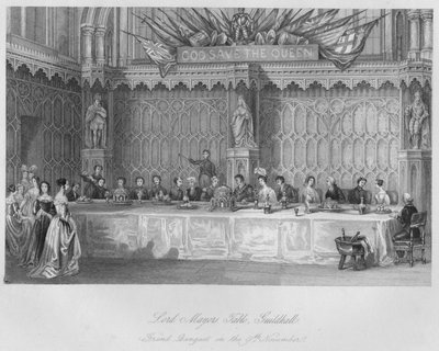Tafel van de Lord Mayor, Guildhall. Groot banket op 9 november door John Shury