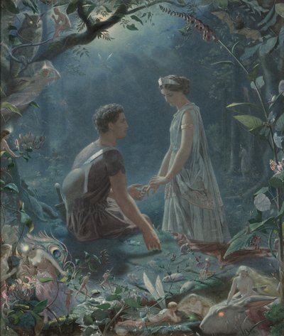 Hermia en Lysander. Een Midzomernachtsdroom, 1870 door John Simmons