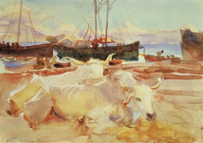 Ossen op het strand bij Baia, ca.1908 door John Singer Sargent
