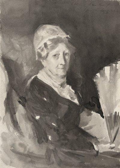 Portret van mevrouw Frederick Mead met een waaier door John Singer Sargent