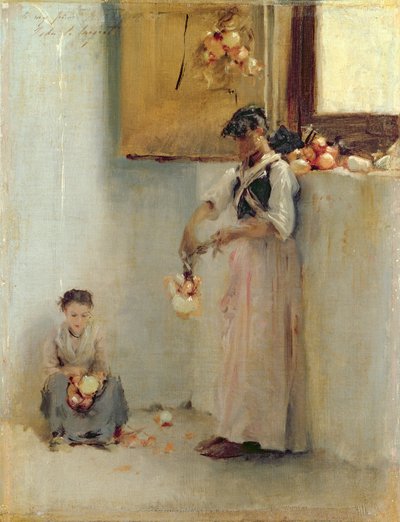 Uien Rijgen, c.1882 door John Singer Sargent
