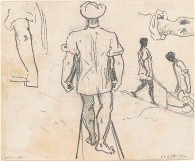 Studies van Boeren met Kruiwagens [verso], 1870-1872 door John Singer Sargent