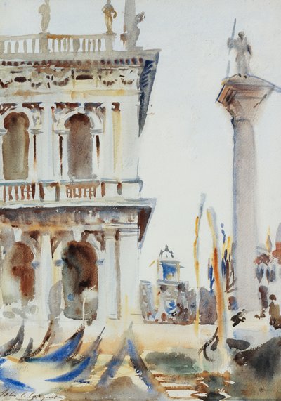 De Hoek van de Libreria, met de Zuil van St. Theodore, Venetië, 1904 door John Singer Sargent