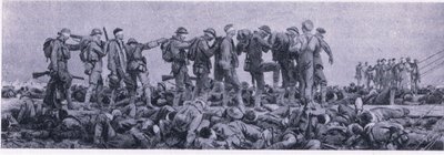 Het Verbandstation. Slachtoffers van Mosterdgas, uit Britse Avontuur gepubliceerd door Collins, 1947 door John Singer Sargent