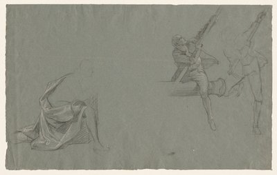 Draperiestudie, Twee Figuren die een Paal Trekken, 1785-86 door John Singleton Copley