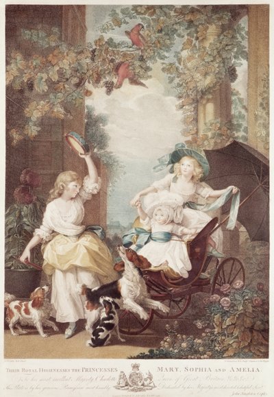 Prinsessen Mary (1776-1857), Sophia (1777-1848) en Amelia (1783-1810), dochters van George III, gegraveerd door Francesco Bartolozzi (1727-1815) door John Singleton Copley