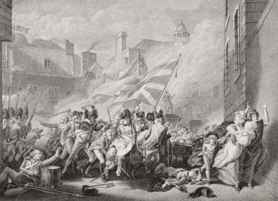De dood van majoor Peirson in St. Helier, herovering van Jersey van de Fransen, 8 januari 1781, uit 
