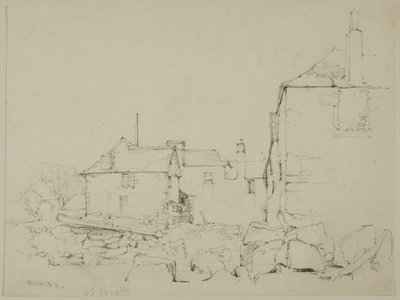 Huizen en stenen muur, Newlyn door John Skinner Prout