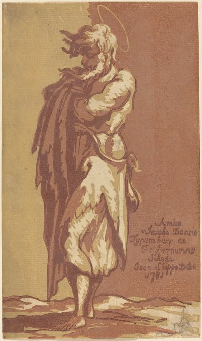 Mannelijke Heilige Staand, met Gevouwen Armen, naar Links Kijken door John Skippe after Parmigianino