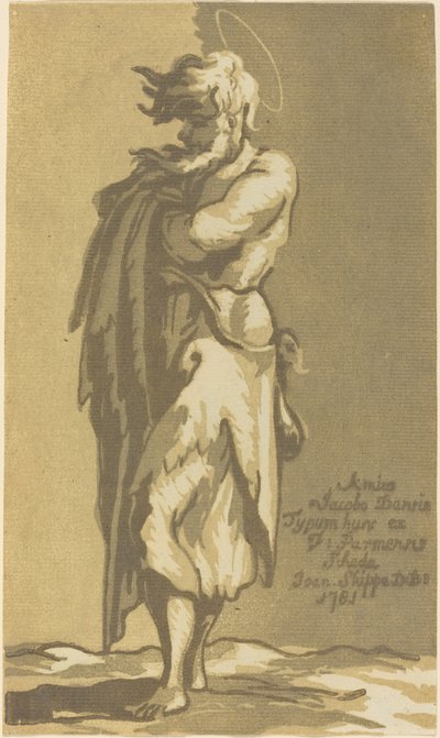 Mannelijke Heilige Staand, met Gevouwen Armen, naar Links Gekeerd door John Skippe after Parmigianino