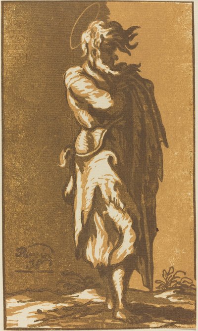 Mannelijke heilige met gevouwen armen, naar rechts gericht door John Skippe after Parmigianino