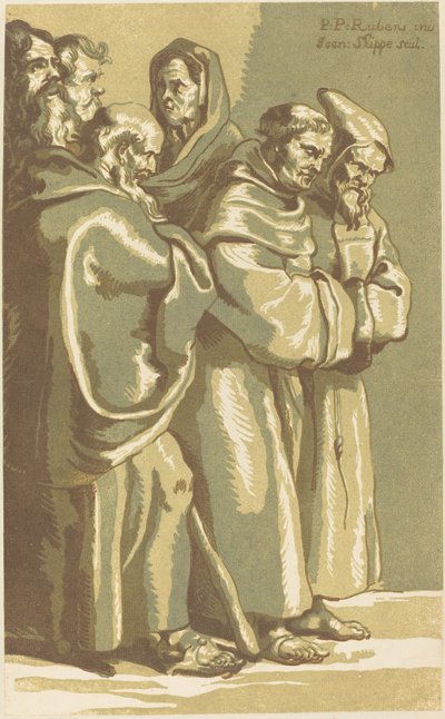 Een Groep Monniken en een Vrouw door John Skippe after Sir Peter Paul Rubens