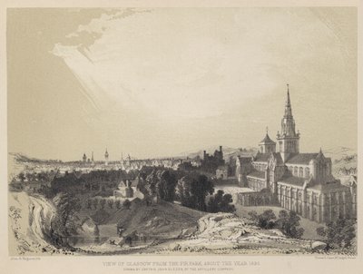 Uitzicht op Glasgow vanaf Fir Park, rond het jaar 1690 door John Slezer