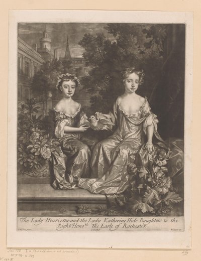 Portret van Henrietta en Katherine Hyde met een duif door John Smith