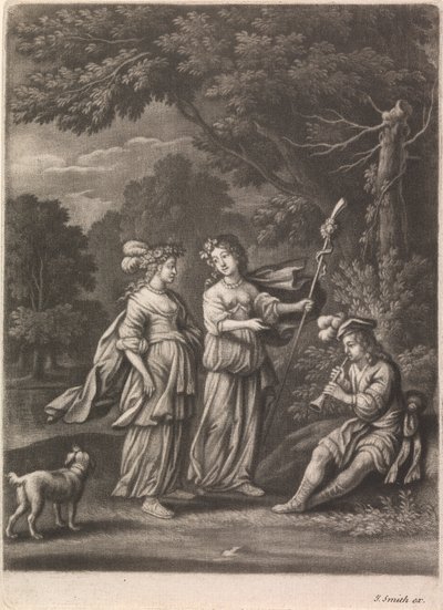 Pastorale scène met een schalmei speler door John Smith