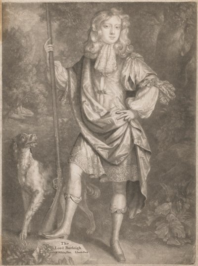De Heer Burleigh [als jongeling, staand, met een geweer in zijn hand en een spaniël aan zijn zijde] door John Smith