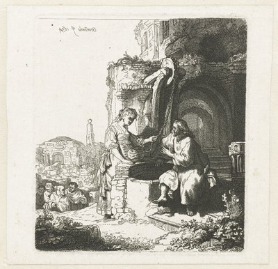 Christus en de vrouw van Samaria tussen ruïnes door John Smith of Chichester