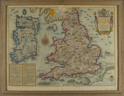 Kaart die de invasies van Engeland en Ierland toont met al hun burgeroorlogen sinds de verovering, ca. 1627 door John Speed
