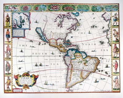 Kaart van het westelijk halfrond in 1626 door John Speed