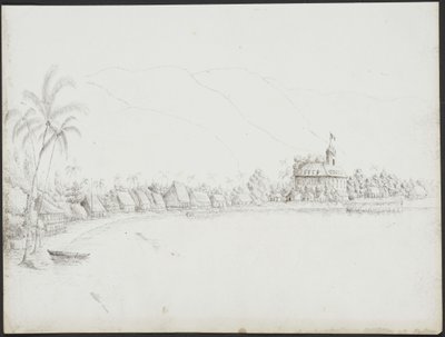 Uitzicht op Papeete vanaf de haven, november 1845 door John Speer