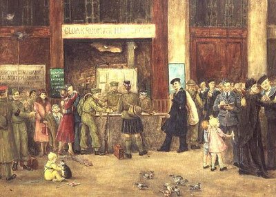 De garderobe van de strijdkrachten op Waterloo Station door John Stewart Clark