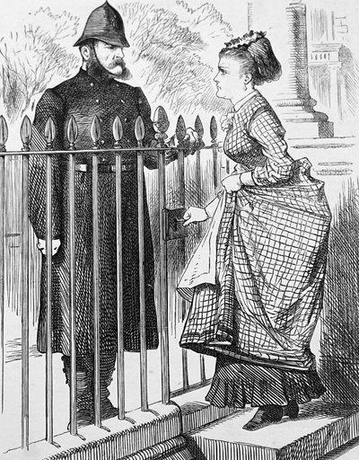 Een politieagent spreekt met een jonge vrouw door John Tenniel