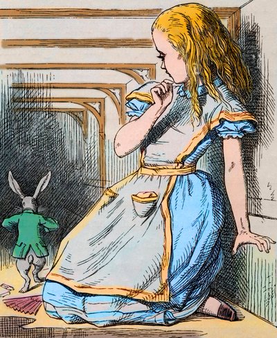Alice en het Witte Konijn. Illustratie door John Tenniel uit de eerste editie van Lewis Carroll