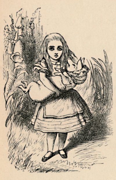 Alice houdt een varken in haar armen door John Tenniel