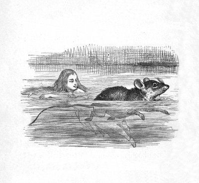 Alice zwemt met een muis in een poel door John Tenniel