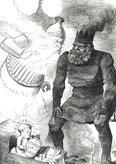 Cartoon over de kindertijd van elektriciteit door John Tenniel