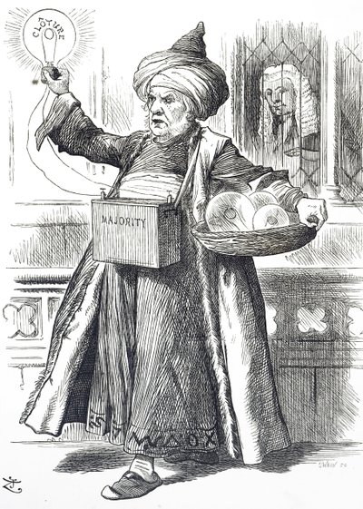 Cartoon die William Ewart Gladstone als Aladdin afbeeldt door John Tenniel
