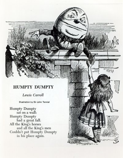 Humpty Dumpty, illustratie voor het kinderrijmpje door Lewis Carroll door John Tenniel