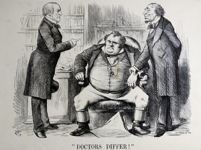 Politieke satire met William Ewart Gladstone, Benjamin Disraeli en John Bull door John Tenniel