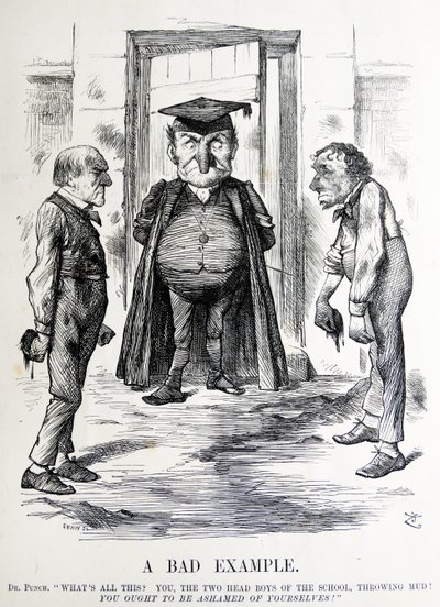 Politieke satire met William Ewart Gladstone en Benjamin Disraeli door John Tenniel