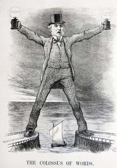 Politieke satire met William Ewart Gladstone en Benjamin Disraeli door John Tenniel