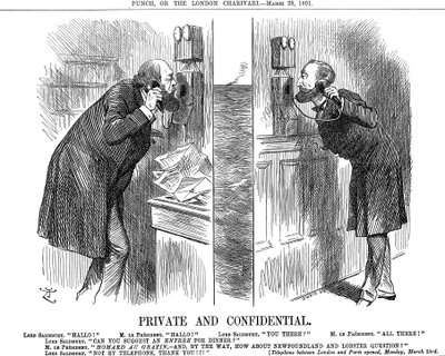 Privé en vertrouwelijk, opening van de Anglo-Franse telefoonlijn, 1891 door John Tenniel