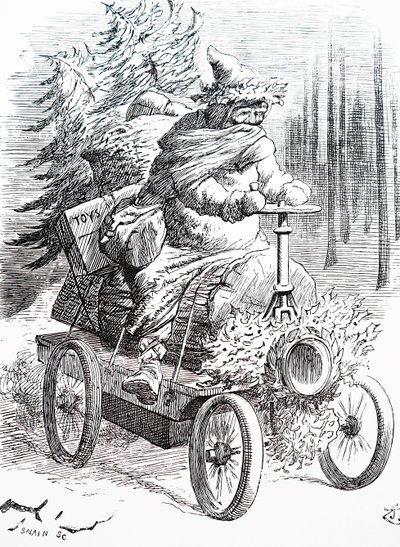 Kerstman racet door de sneeuw door John Tenniel