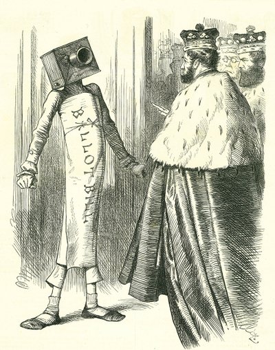 Het Stembiljet staat op tegen het Hogerhuis. John Tenniel cartoon uit 
