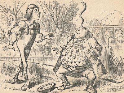 De jongen en zijn vader, die een vis op zijn neus balanceert door John Tenniel