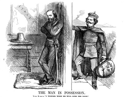 Victor Emmanuel II klopt op de deur van Napels door John Tenniel